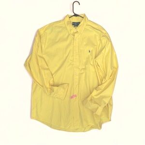 Vintage Ralph Lauren Men's Yellow Button Down Long-sleeve